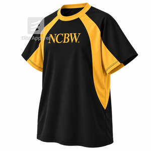 T-shirt Raglan respirant personnalisé NCBW Coalition avec logo brodé sur le devant, noir et or, décontracté, à manches courtes pour femme - Product Image 2