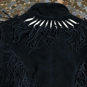 Veste en daim noir à franges, style western, col rabattu, manches longues, grande taille, pour femmes, automne - Product Image 6