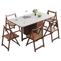 Table et chaises pliantes en bois massif et pierre pour salle à manger moderne, table rectangulaire mobile et rétractable