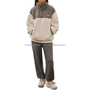 Sweat-shirt personnalisé pour femme, coupe oversize, demi-zip, couleur contrastante, style streetwear, en polaire, col rabattu - Product Image 5