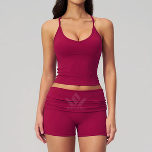 Conjunto de Yoga de 2 Piezas para Mujer, Sólido, Sin Costuras, Shorts de Cintura Alta, Top Deportivo con Espalda Cruzada, Transpirable, de Secado Rápido, para Gimnasio y Fitness - Product Image 6