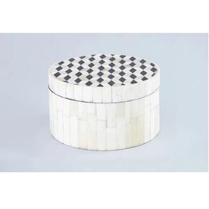 Caja Decorativa de Lujo Hecha a Mano con Incrustaciones de Hueso, Forma Redonda y Altura Ideal para Joyas y Adornos, Precio de Exportación - Product Image 1