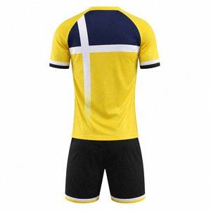 Ensemble maillot et short de handball professionnel jaune et bleu pour homme, col en V, manches courtes, uniforme sportif personnalisé pour équipe, anti-humidité 100% - Product Image 2