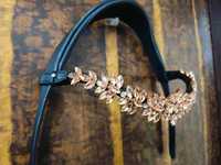 Browband Kulit Elegan dengan Bunga Kristal Pink Biru dan Rose Gold Model CB-96 untuk Berkuda