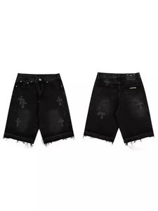 Custom Summer Y2K Casual Straight Streetwear Hip Pop Vintage Ripped Distressed Embroidery <b>Patch</b> Washed Denim <b>Shorts</b> <b>Men</b> - Product Image 6