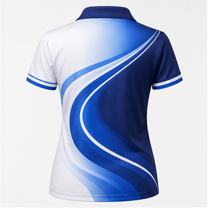 เสื้อโปโลผู้หญิงสีน้ำเงินกรมท่า แต่งลาย Swoosh สีขาว แห้งเร็ว ระบายอากาศดี แขนสั้น สำหรับเล่นกอล์ฟ รุ่น WPS-0800 - Product Image 2