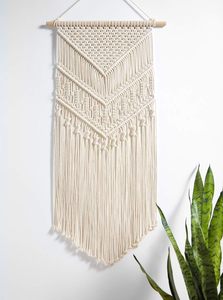 Décoration murale en macramé de coton bohème à prix abordable, motif géométrique, pour l'agencement intérieur, style bohème avec pompons - Product Image 3