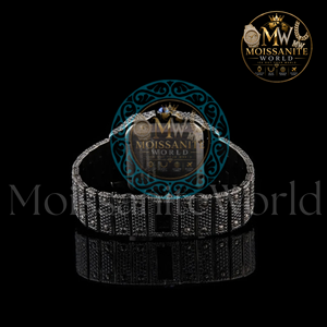 Montre de luxe en moissanite pour femme, analogique, chiffres romains, quartz, verre saphir, bracelet en acier inoxydable mélangé, bouton poussoir caché, simple - Product Image 3