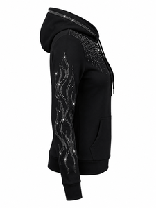 Sudadera con Capucha de Invierno para Mujer, Transpirable, con Pedrería Brillante, Suave y Casual, con Bolsillo Tipo Canguro - Product Image 5