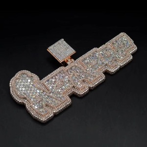 Rapper Fine Jewelry Personalized 925 <b>Silver</b> Hip Hop Letter Iced Out Custom Name <b>Initial</b> Moissanite Diamond Two Tone <b>Pendant</b> - Product Image 5
