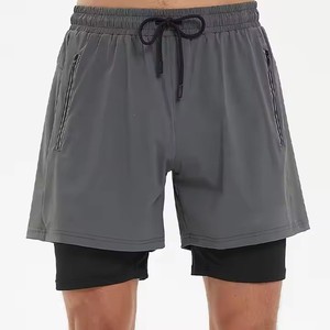 New Top Quality Men Solid Black Quick Dry Sport Shorts With Zipper Pockets <b>Mid</b> Waist Drawstring Bermuda Style Polyester Shorts - Product Image 2