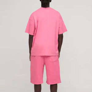 <b>Men's</b> <b>Pink</b> Crew Neck T-<b>Shirt</b> Set Custom Logo Printed Knitted Fabric Casual Summer Wear Custom Logo Printing Casual Summer Wear - Product Image 2