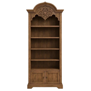 <b>Solid</b> Teak <b>Wood</b> <b>Bookcase</b> Hand Carved Arched Dome Bookshelf with Lower Storage Cabinet - Product Image 1