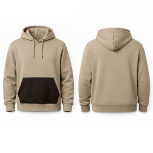 Sudadera con capucha de dos tonos para hombre, personalizada y más vendida, con bolsillo en contraste, color caqui y marrón chocolate. - Product Image 3