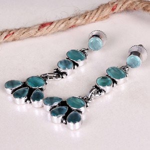 Pendientes Colgantes de Latón Oxidado con Cuarzo Azul, Estilo Bohemio, Forma de Campana, Venta al por Mayor, Hechos a Mano - Product Image 5