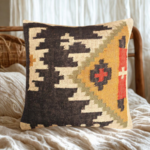 Cojín de Yute y Lana Hecho a Mano, Elegante Forma Cuadrada, Patrón Geométrico Abstracto, Tela Suave, Almohada para Hogar, Hotel y Viajes - Product Image 5