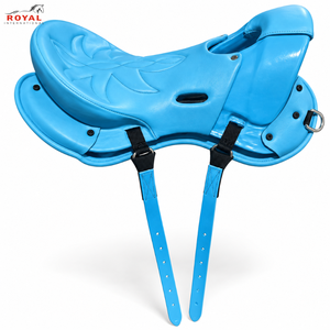 Selle de cheval Azure Endurance, siège incurvé, détails cousus, double sangle, anneau en D |   Selle d'équitation légère et confortable - Product Image 1