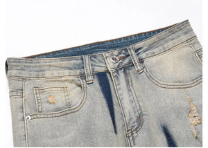 Jeans de Mezclilla Pintados para Hombre, Estilo Urbano, Transpirables, Holgados, Corte Recto, 100% Algodón, para Otoño y Verano, de Fábrica - Product Image 4