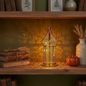 Metal LED <b>Lantern</b> Decorative Hollow Wind <b>Lamp</b> Battery Operated Traditional Patterned Atmosphere Decor 3 Sizes - Product Image 4