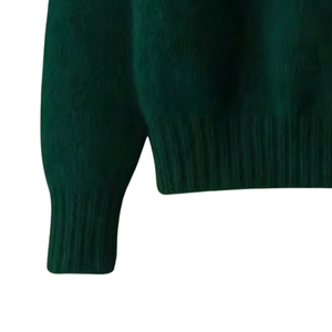 Suéter de punto verde oscuro para mujer, cuello redondo, manga larga, informal, suave, cálido, holgado, con puños y bajo acanalados, liso, top de invierno - Product Image 6