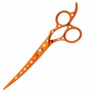 Ciseaux de coiffure professionnels orange en acier inoxydable, lames affûtées, pour droitiers, manche long, motif empreinte de patte - Product Image 4