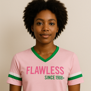 AKA Flawless Style Founders Jersey Rose clair Col en V Manches courtes T-shirt de sport pour sororité grecque - Product Image 6