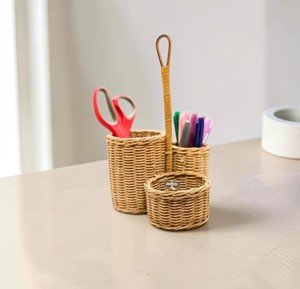 Organizador de Cocina de Mimbre de 3 Secciones, Porta Utensilios de Ratán, Soporte para Cuchillos, Cucharas y Tenedores, Caja de Almacenamiento y Exhibición para Botellas de Vino - Product Image 3