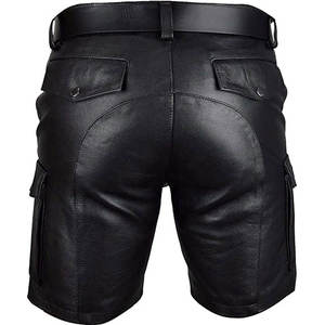 Pantalones Cortos Cargo de Cuero PU para Hombre, con Cinturón y Bolsillos, Cintura Media, Estilo Bermuda, Ropa de Trabajo, Pantalones Cortos Casuales - Product Image 4