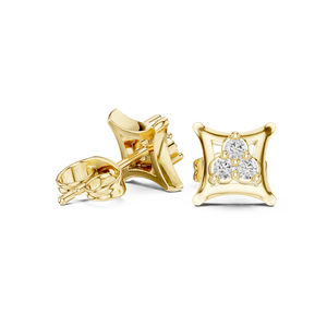 Boucles d'oreilles de fiançailles en or jaune 14 carats avec diamant rond cultivé en laboratoire pour femmes |   Nouveau diamant cultivé - Product Image 6