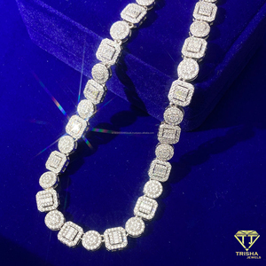 Collier Premium à Maillons Géométriques en Pierre, avec des Maillons Ronds Perlés et des Grappes Carrées, Bijou Tendance Brillant Effet Glaçon - Product Image 2