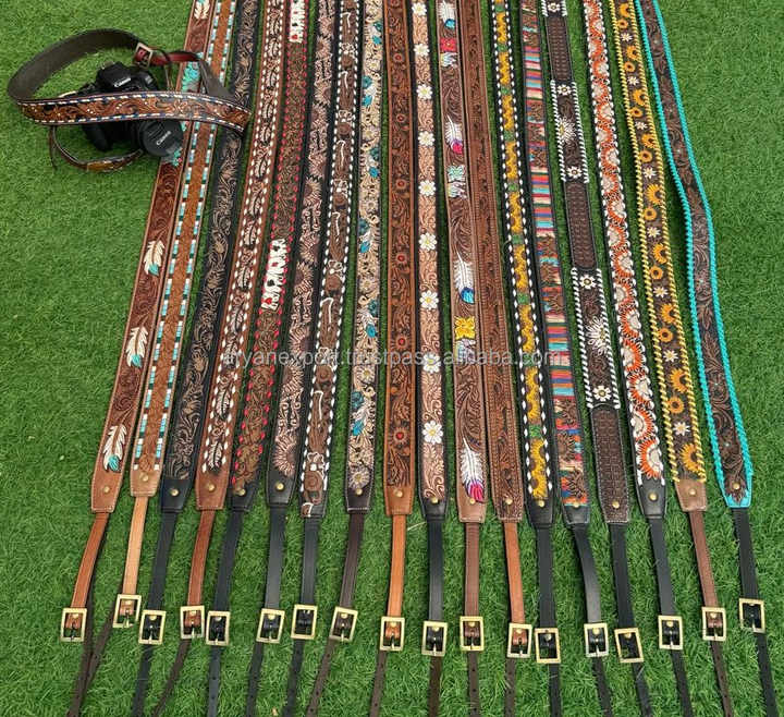 New 2025 Custom Logo Quick Release Hand Tooled Cowhide Leather Camera Straps Adjustable Size Shoulder Strap for DSLR Nikon Canon