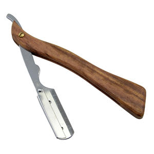 Afeitadora de un solo filo personalizable BEIKELIN con hoja de acero inoxidable y mango de madera, acabado gris clásico para rostro y bikini masculino - Product Image 2