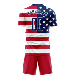 Custom Design USA Flag Printed Soccer Jersey Set Men's Short Sleeve Crew <b>Neck</b> Sublimated Football Uniform For Training Use - Product Image 3