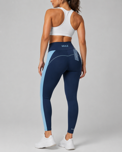 MIAZ Yoga Set Mid Waist Leggings Contrast Stitch Full Length <b>Racerback</b> Sports <b>Bra</b> Seamless Spandex/Nylon Breathable 2 Piece - Product Image 3