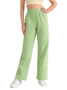 <b>Women's</b> Plaid Flannel Wide Leg <b>Lounge</b> Pants High Waist Elastic Loose Fit Ankle-Length Casual Autumn Wear Cotton <b>Trousers</b> - Product Image 4