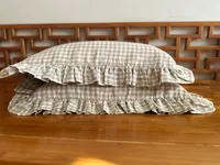 Housse de coussin carrée en lin beige naturel avec volants, certifiée OEKO-TEX, pour la maison