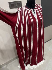 Premium Quality Maroon Color Striped Print Abaya Dress Women's <b>Kaftan</b> Loose Fit <b>Long</b> Sleeves Front Border Button Daily Wear - Product Image 4