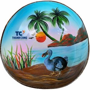 Bol en laque de noix de coco, motif Dodo, artisanal, design tropical de plage, œuvre d'art peinte à la main en laque de qualité supérieure, fournisseur Vietnamien - Product Image 1