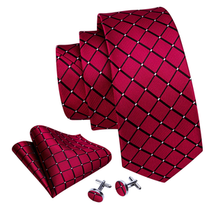 Corbata de Seda Roja con Diseño Argyle, Tejido Jacquard Clásico, para Vestimenta Formal de Negocios, 8.5cm de Ancho - Product Image 2