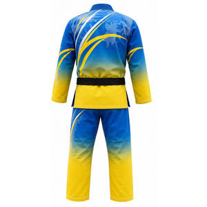Conjunto de Uniforme de Kimono de Jiu-Jitsu Brasileño con Estampado de Sublimación Rojo y Amarillo y Cinturón Negro para Artes Marciales - Product Image 3