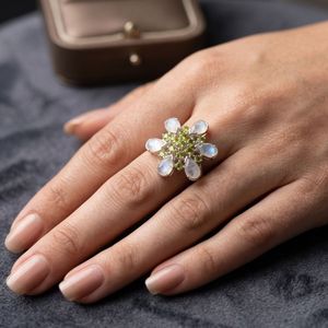 Wedding Wear 925 Sterling Silver <b>Peridot</b> White Rainbow Moonstone Silver Plated Jewelry Women Wear Classic <b>Ring</b> - Product Image 5