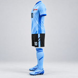 FLY HUMBLE Conjunto de Camiseta de Fútbol para Hombre, Azul Claro y Negro, Manga Corta, Transpirable, Poliéster, para Todas las Temporadas, Ajuste Atlético, Estampado Sublimado - Product Image 5