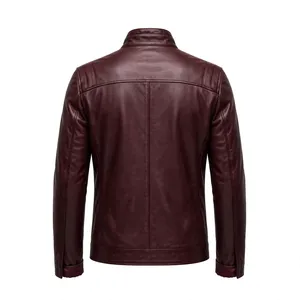 Veste d'hiver en cuir véritable marron foncé pour homme AMKOOR ENTERPRISES, col montant, fermeture éclair, coupe ajustée, douce et de qualité supérieure - Product Image 2