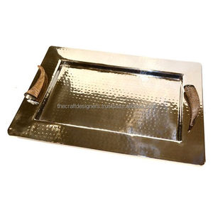 Brass <b>Serving</b> <b>Tray</b> Wedding Decor Luxury <b>Trays</b> For Food Snacks Catering Use Hammered Texture <b>Gold</b> Plated Stainless Steel <b>Tray</b> - Product Image 4