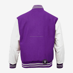 Meilleur corps en laine et manches en cuir de vachette véritable violet foncé et blanc Veste Letterman Varsity - Product Image 2