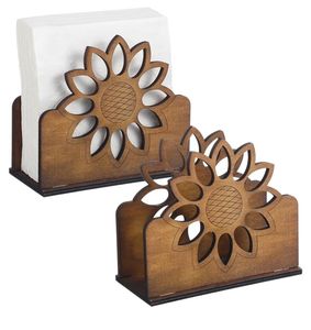 Wooden Napkin <b>Holder</b> Floral Design Decorative Tabletop <b>Tissue</b> Organizer Classic <b>Kitchen</b> Dining Display Stand - Product Image 2