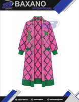Alpha |   Kapa |   Cardigan long en tricot Argyle rose et vert pour femme Alpha, col mandarin, pull d'hiver avec poches