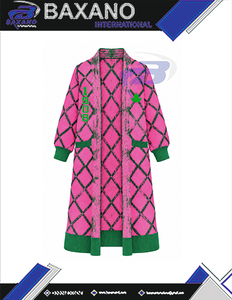 Alpha | Kapa | Alpha Women's Long Pink Green Argyle Knit <b>Duster</b> <b>Cardigan</b> Mandarin Collar Winter Sweater With Pockets Sweater - Product Image 4