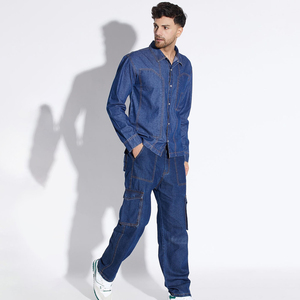 Autumn Denim TrackSuit Customized Color OEM Service Unisex 100% Cotton High Quality Turn-<b>down</b> Collar Eco-Friendly Breathable - Product Image 4