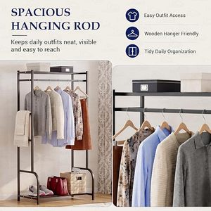 Minimalist Metal Clothing <b>Rack</b> With Double Tier Storage Shelf For Wardrobe Use Standing Type Multifunctional Design - Product Image 3